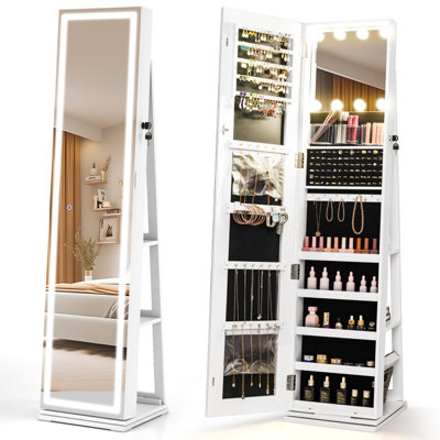 GAINOOM 360 Degree Swivel Jewelry Cabinet White Freestanding