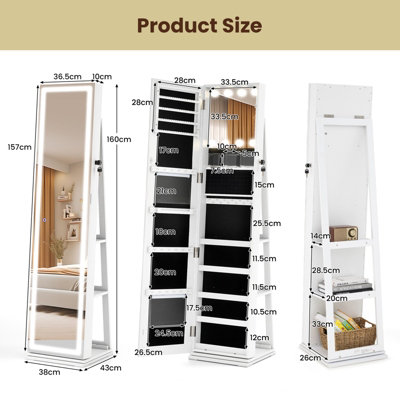 GAINOOM 360 Degree Swivel Jewelry Cabinet White Freestanding