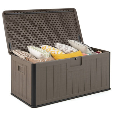 GAINOOM 378L Brown Large Deck Box Indoor Outdoor Resin Storage Bench ...