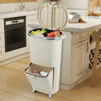 GAINOOM 38L Kitchen Beige Trash Can with Lids Double-Layer Sorting ...