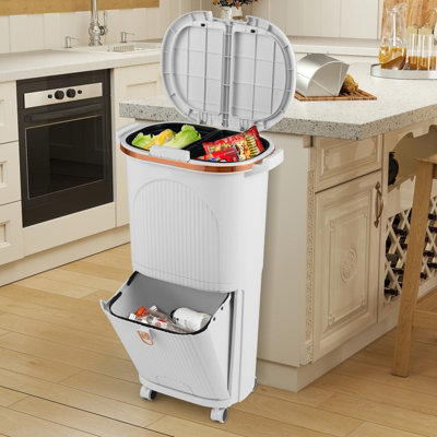 GAINOOM 38L Kitchen White Trash Can with Lids Double-Layer Sorting ...