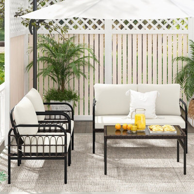 GAINOOM 4 pcs Patio Furniture Set Outdoor Wicker Conversation Bistro ...