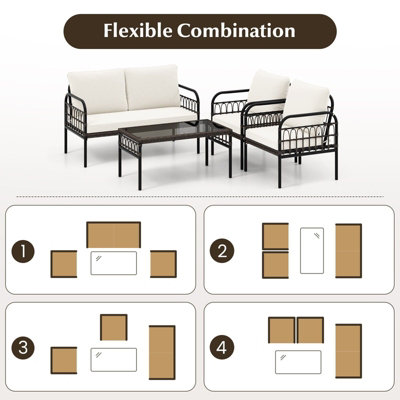 GAINOOM 4 pcs Patio Furniture Set Outdoor Wicker Conversation Bistro ...