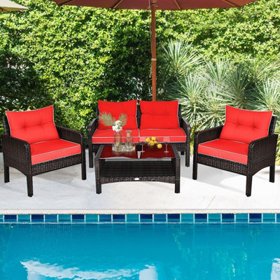 GAINOOM 4 Pieces PE Rattan Patio Conversation Set Outdoor Rattan ...