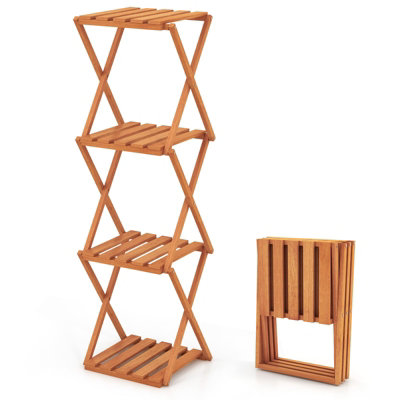 GAINOOM 4-Tier Natural Folding Plant Rack Free Standing Shoe Rack w ...