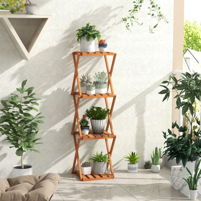 GAINOOM 4-Tier Natural Folding Plant Rack Free Standing Shoe Rack w ...