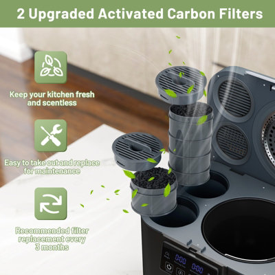 GAINOOM 4L Black Electric Composter Smart Waste Dispenser Countertop Compost