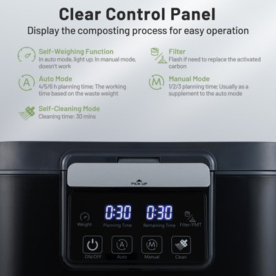 GAINOOM 4L Black Electric Composter Smart Waste Dispenser Countertop Compost