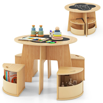 GAINOOM 5 PCS Kids Table and Chair Set Toddler Round Nesting Table w ...