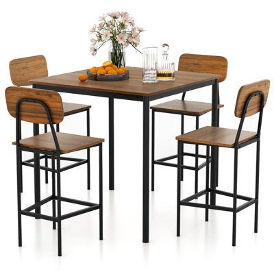 GAINOOM 5-Piece Walnut Dining Table Set Industrial Kitchen Dining Table ...