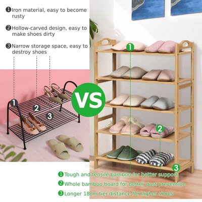 GAINOOM 5-Tier Bamboo Natural Shoe Rack Organizer Freestanding Wooden ...