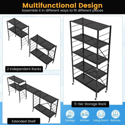GAINOOM 5 Tier Black Folding Storage Shelves Adjustable Detachable DIY ...
