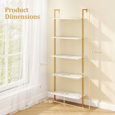 GAINOOM 5-Tier Gold Ladder Shelf Wall Mounted Bookcase with Metal Frame