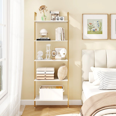 GAINOOM 5-Tier Gold Ladder Shelf Wall Mounted Bookcase with Metal Frame