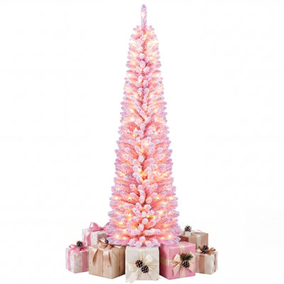 GAINOOM 6 FT Pink Artificial Christmas Tree Pre-lit Pencil Xmas Tree