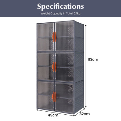 GAINOOM 6 Pack Stackable Shoe Storage Boxes 12-Grids Plastic Storage Bins