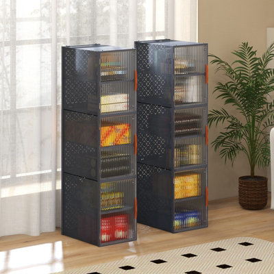 GAINOOM 6 Pack Stackable Shoe Storage Boxes 12-Grids Plastic Storage Bins