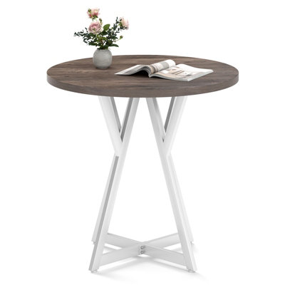 GAINOOM 80cm Round Dining Table Wooden Kitchen Table w/ Metal Pedestal Base