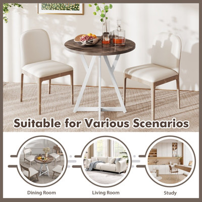 GAINOOM 80cm Round Dining Table Wooden Kitchen Table w/ Metal Pedestal Base