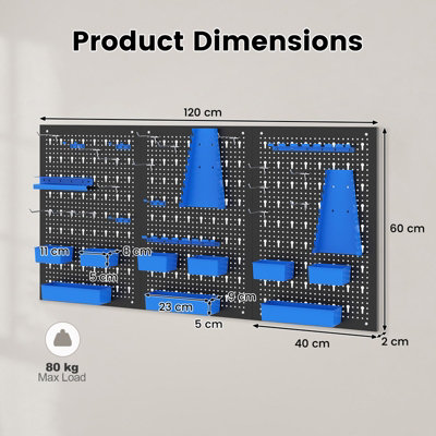 GAINOOM 9-Bin Parts Rack Organizer Blue Pegboard Wall Organizer w ...