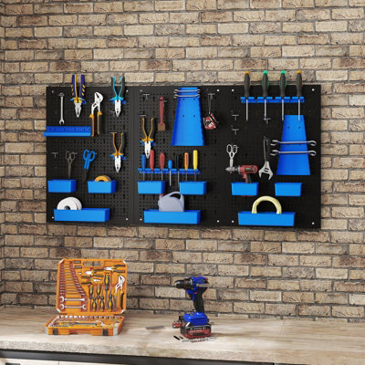 GAINOOM 9-Bin Parts Rack Organizer Blue Pegboard Wall Organizer w ...
