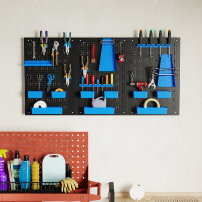 GAINOOM 9-Bin Parts Rack Organizer Blue Pegboard Wall Organizer w ...