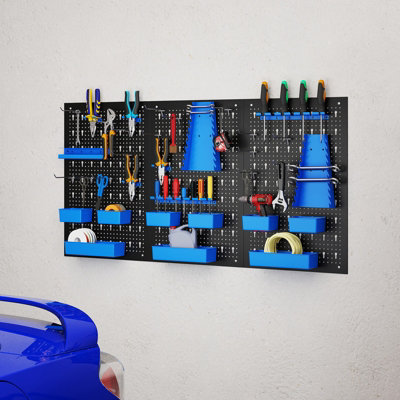 GAINOOM 9-Bin Parts Rack Organizer Blue Pegboard Wall Organizer w ...