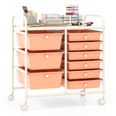 GAINOOM 9-Drawer Pink Rolling Storage Cart Multipurpose Lightweight Cart