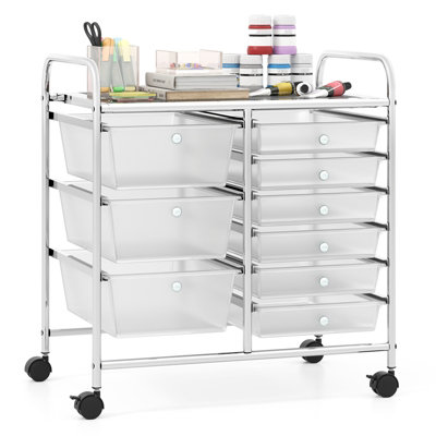 GAINOOM 9-Drawer Transparent Rolling Storage Cart Multipurpose Lightweight Cart