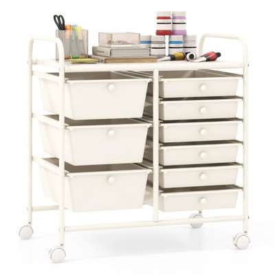 GAINOOM 9-Drawer White Rolling Storage Cart Multipurpose Lightweight Cart