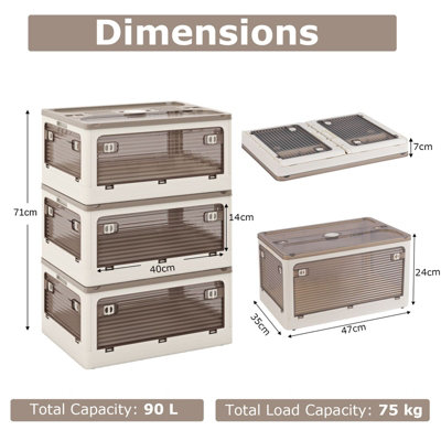 GAINOOM 90L 3-Pack Stackable Storage Bins with Lids Foldable Plastic ...