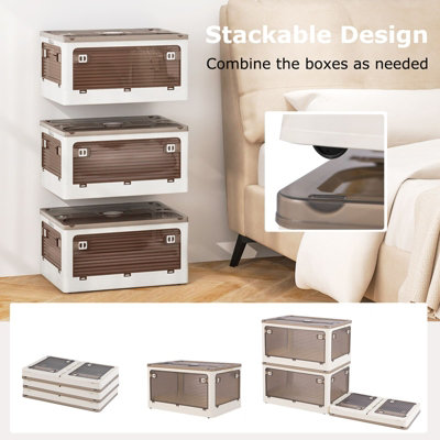 GAINOOM 90L 3-Pack Stackable Storage Bins with Lids Foldable Plastic ...