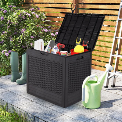 GAINOOM 96 L Outdoor Black Storage Box PP Deck Container with Rattan ...