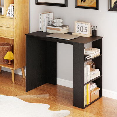 GAINOOM Black Computer Desk 90cm Study Desk Wooden Writing Desk w/Bookshelf