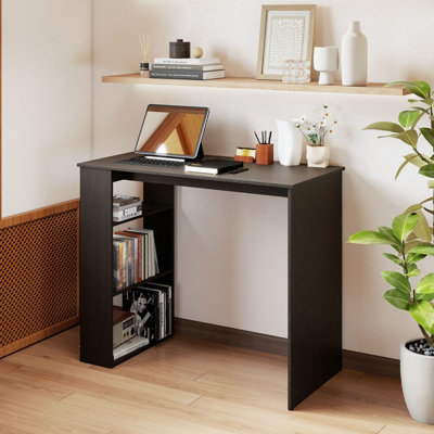 GAINOOM Black Computer Desk 90cm Study Desk Wooden Writing Desk w/Bookshelf