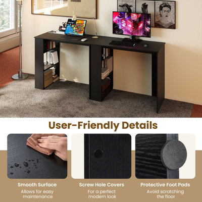 GAINOOM Black Computer Desk 90cm Study Desk Wooden Writing Desk w/Bookshelf