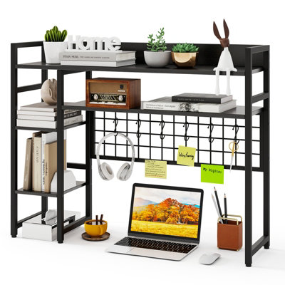 GAINOOM Black Desk Shelf 4-Tier Desktop Display Rack with Metal Grid Panel