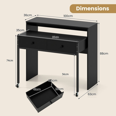 GAINOOM Black Extendable Computer Desk Convertible Home Office Desk w ...
