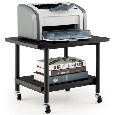 GAINOOM Black Printer Stand 2-Tier Rolling End Table Storage Rack with ...