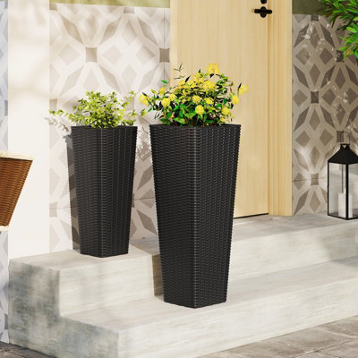 GAINOOM Black Rattan Tall Planter Set of 2 Outdoor Large Tapered ...
