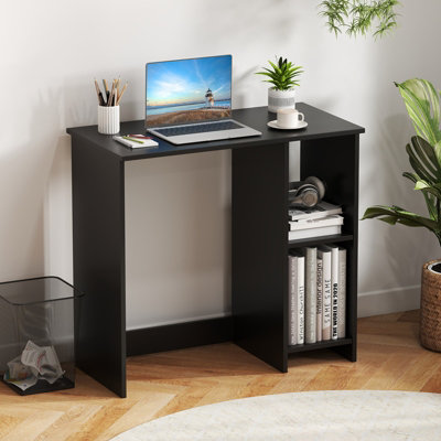Lyngins 40" Storage Computer Desk With 2 Movable Drawers & Shelf Office Desk, Wooden Gaming Desk With Side Hooks, Writing Small Desk For Home, Rust