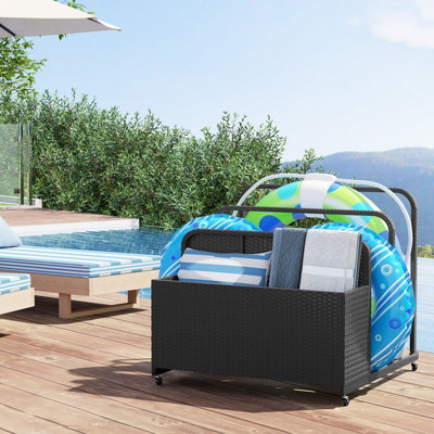 GAINOOM Black Wicker Patio Pool Float Storage Organizer Pool Caddy Basket