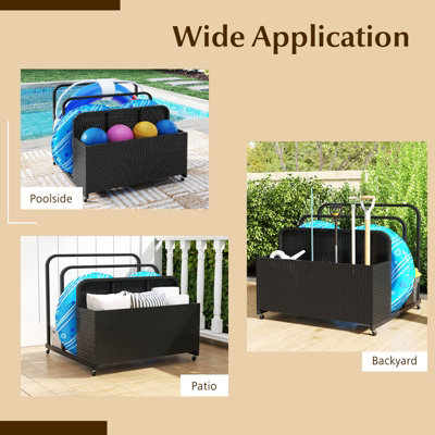 GAINOOM Black Wicker Patio Pool Float Storage Organizer Pool Caddy Basket