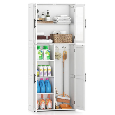 GAINOOM Broom Closet Storage Cabinet White Wooden Utility Organizer w ...