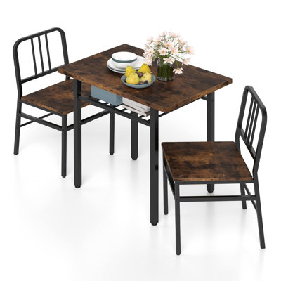 GAINOOM Brown 3-Piece Dining Table Set Rectangular Kitchen Table & 2 Chairs