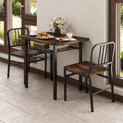 GAINOOM Brown 3-Piece Dining Table Set Rectangular Kitchen Table & 2 Chairs