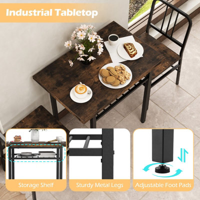 GAINOOM Brown 3-Piece Dining Table Set Rectangular Kitchen Table & 2 Chairs