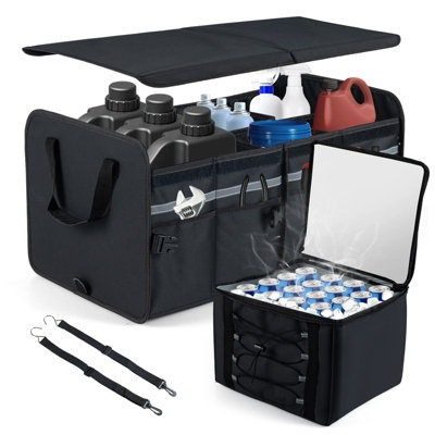 Car Trunk Organizer Collapsible Multi Compartment Car Organizer Non Slip Bottom Adjustable Securing Straps Foldable