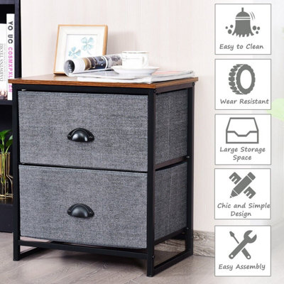 GAINOOM Chest of Drawers with 2 Drawers Home Storage Organizer Unit Black