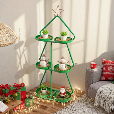GAINOOM Christmas Plant Stand 3-Tier Tree-Shaped Side Table with Red ...